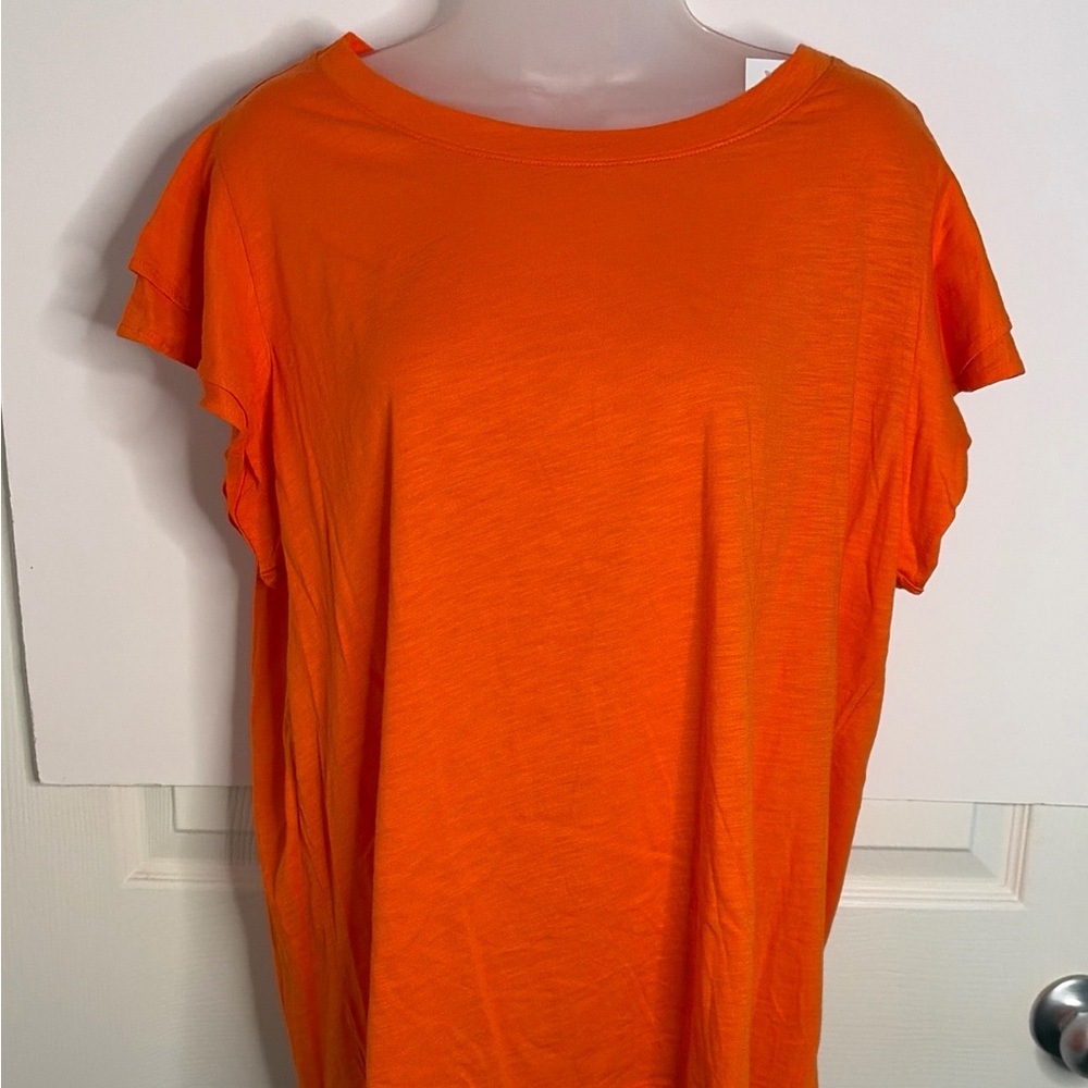 LOFT Orange Ruffle Sleeve Tee Size XL Soft Casual Top